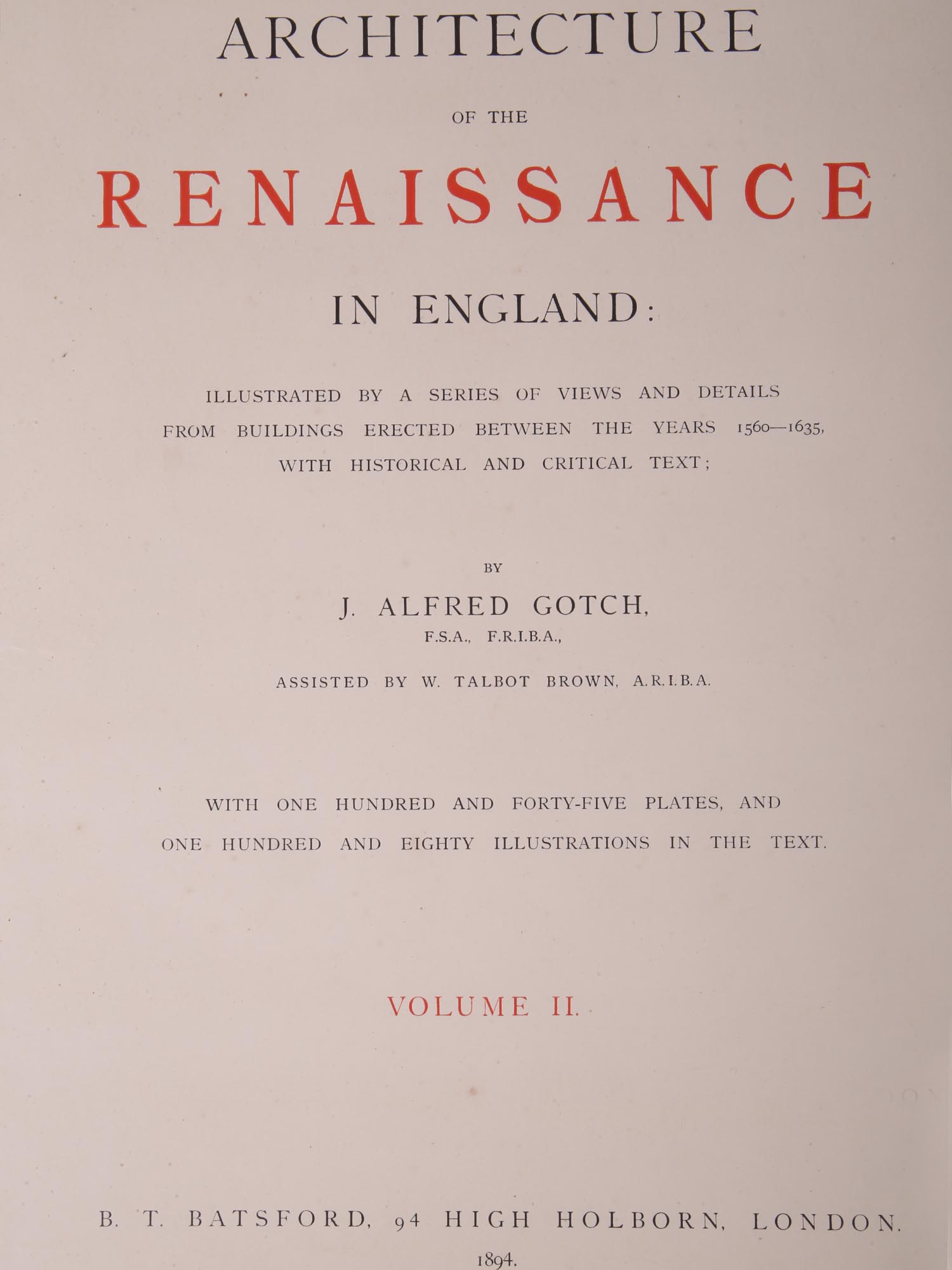 ARCHITECTURE OF THE RENAISSANCE IN ENGLAND BOOK PIC-5